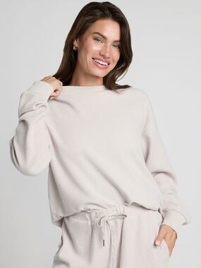 Comfrt Cozy Waffle-Knit Pullover Lounge Long Sleeve In White Dove NWT Size XS